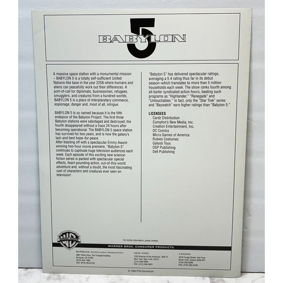 Babylon 5 TV Show Warner Brothers Consumer Products Advertising Sheet Promo 1994 - Picture 2 of 6